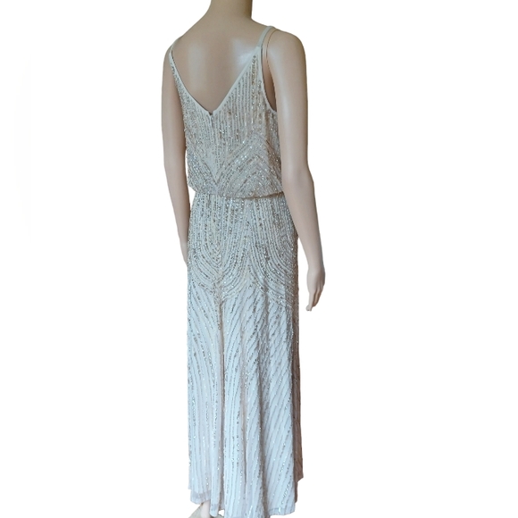 BHLDN Womens Sleeveless Champagne Beaded Sequined Maxi Dress V Neckline Size 4 - Picture 8 of 12